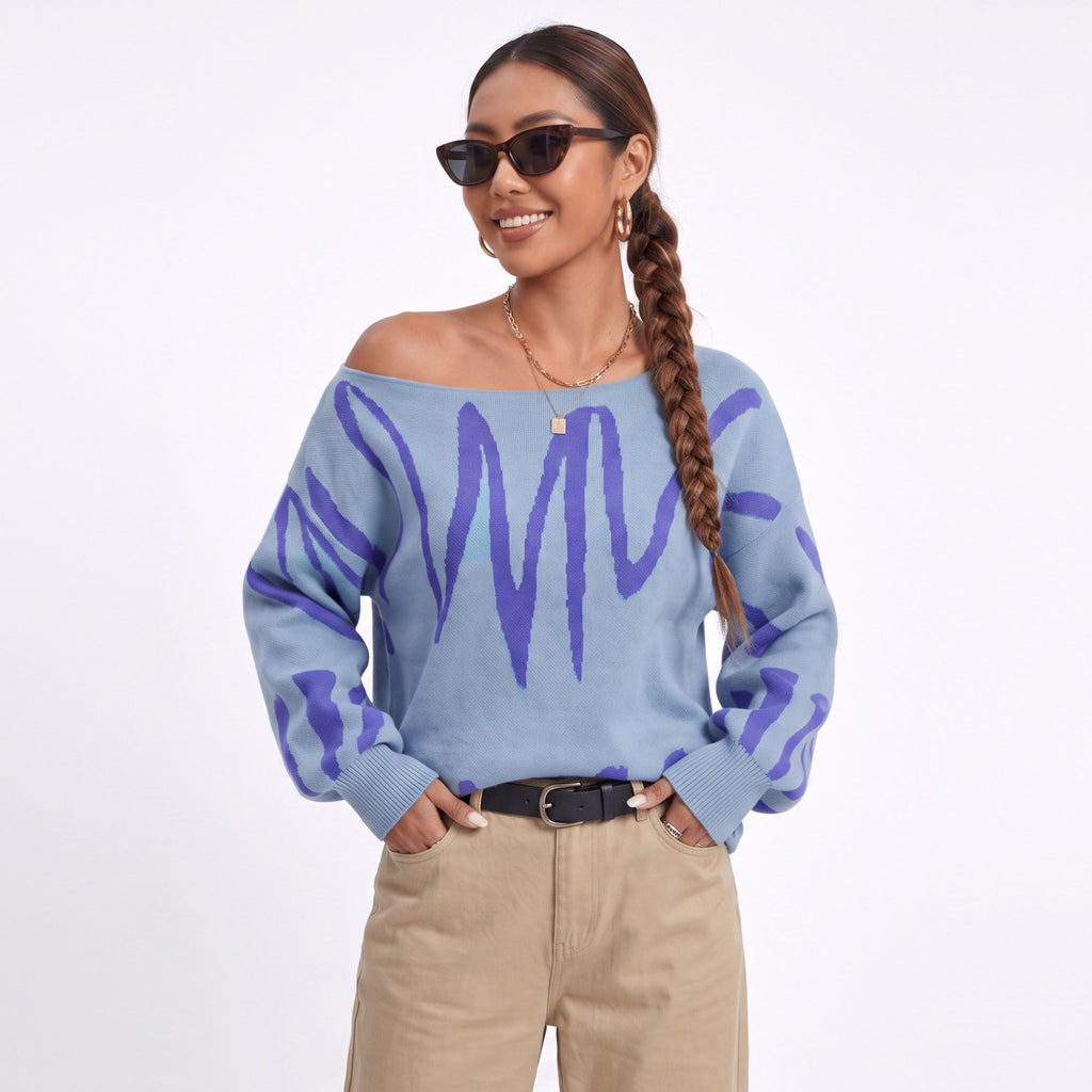 Abstract Graphic Print Long Sleeve Knit Sweater