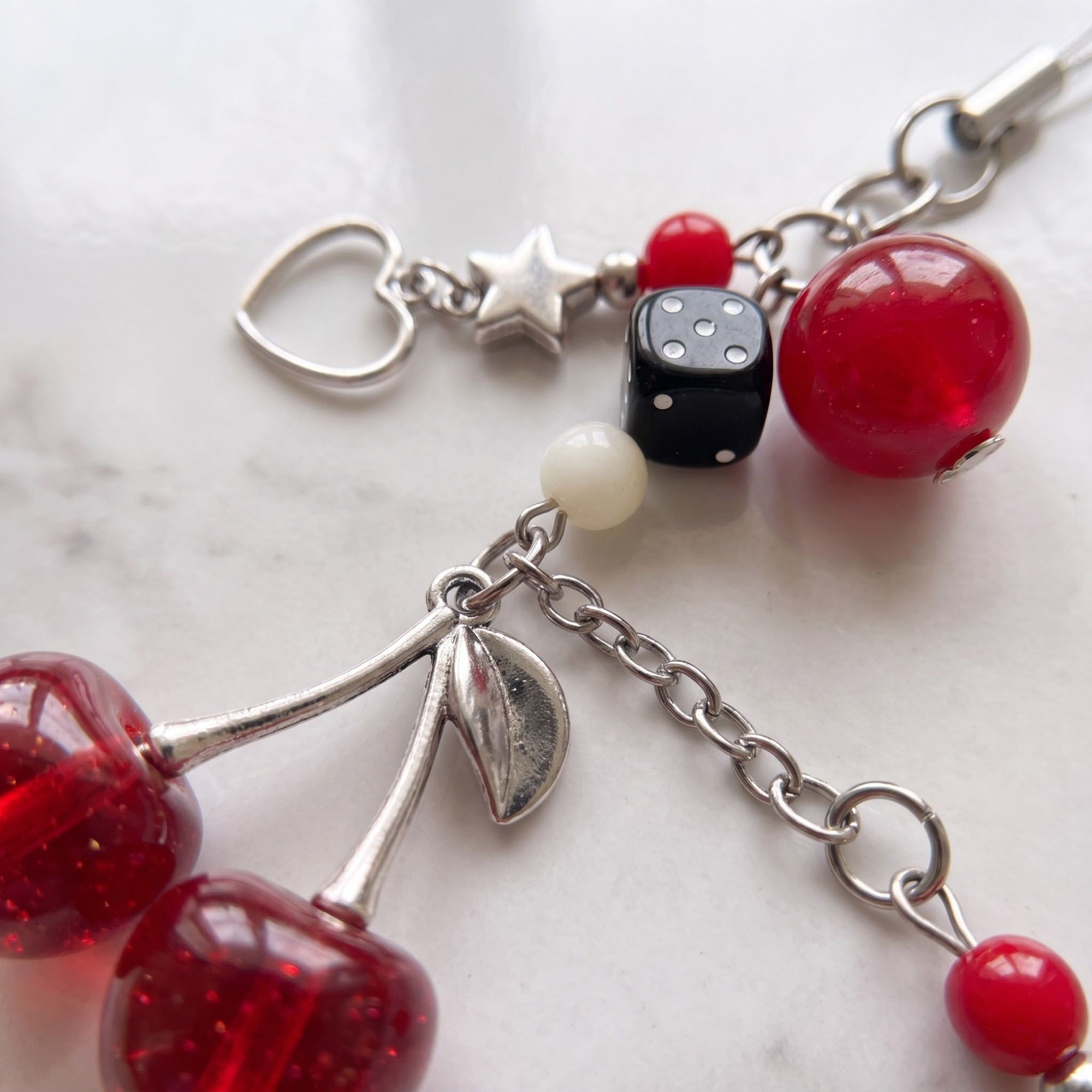 2-Piece Womens Beaded Phone Charm with Hanging Loop and Decorative Accents