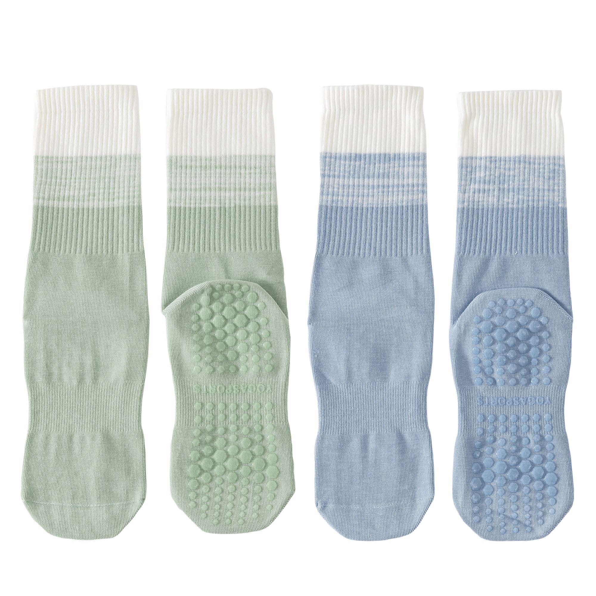 Anna-Kaci Women's 2-Pair Set Gradient Mid-Calf Grip Socks with Soft Seamless Toe and Anti-Slip Bottom for Yoga or Sneakers