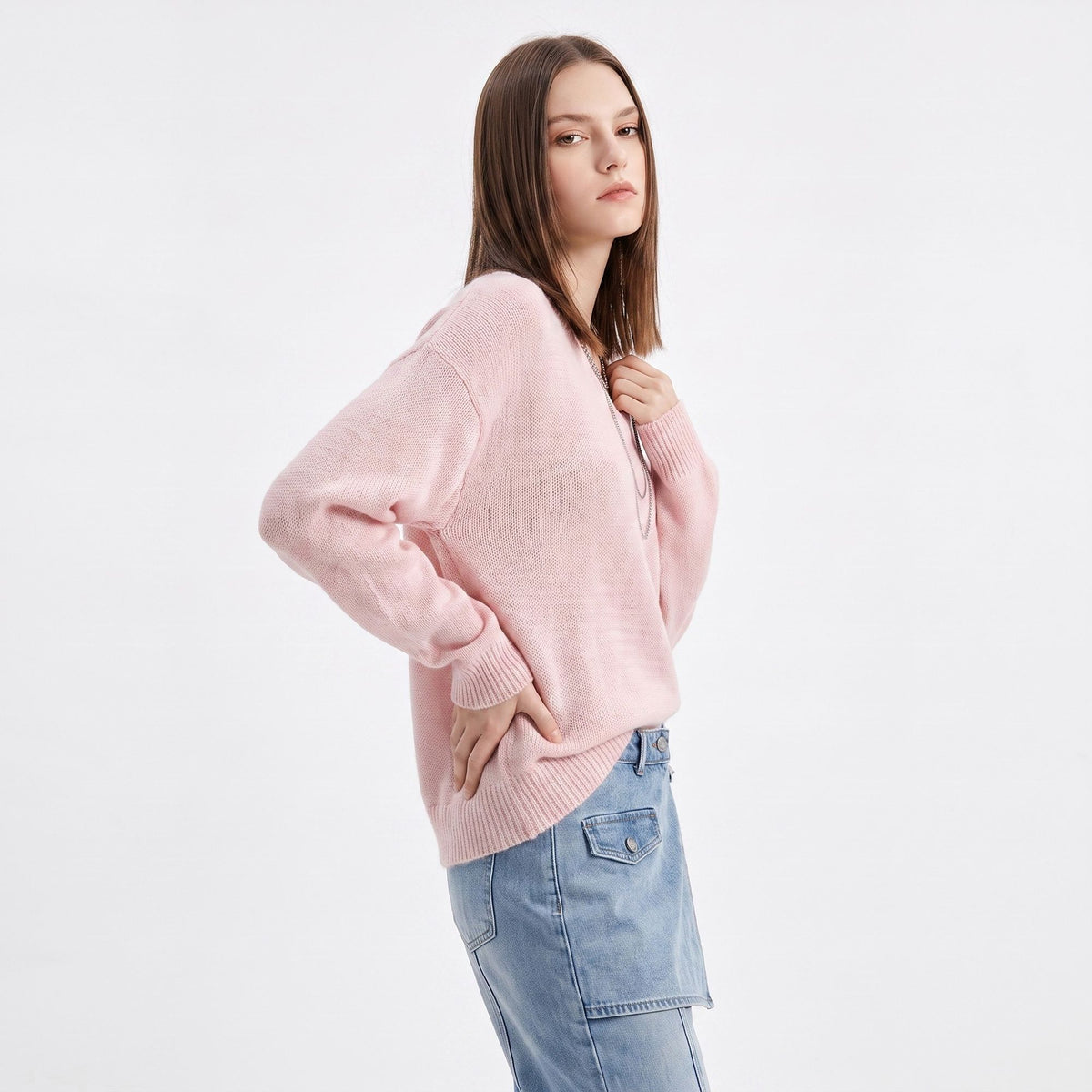 Oversized V Neck Longline Knit Pullover Sweater