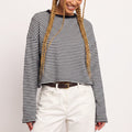 Striped Textured Knit Drop Shoulder Cropped Sweater