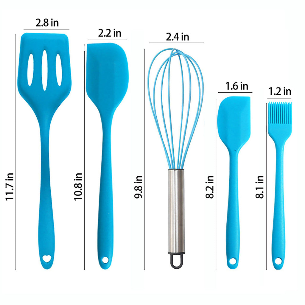 5-Piece Silicone Kitchen Utensil Set with Spatulas, Whisk and Pastry Brush