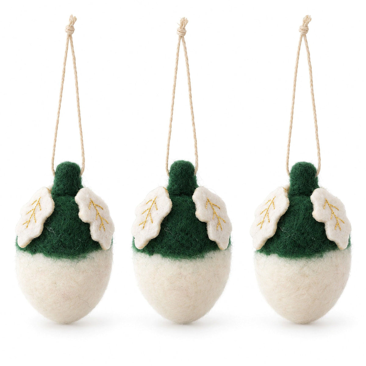 3 Piece Felt Acorn Hanging Christmas Ornament Set Gift