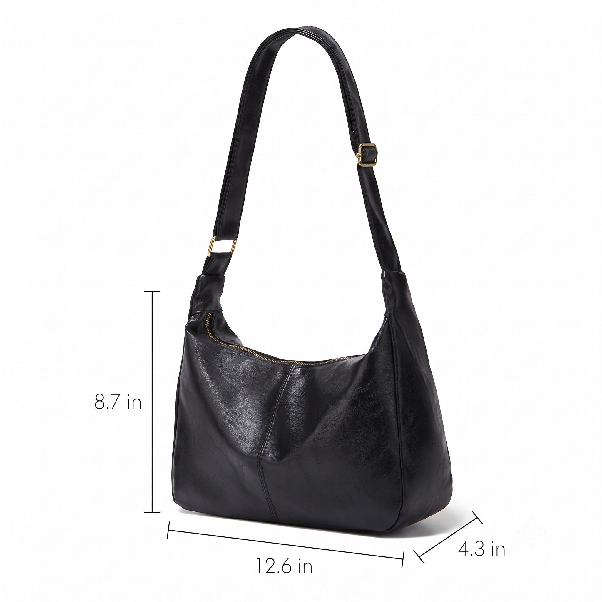 Faux Leather Hobo Shoulder Bag with Adjustable Strap and Zip Pocket