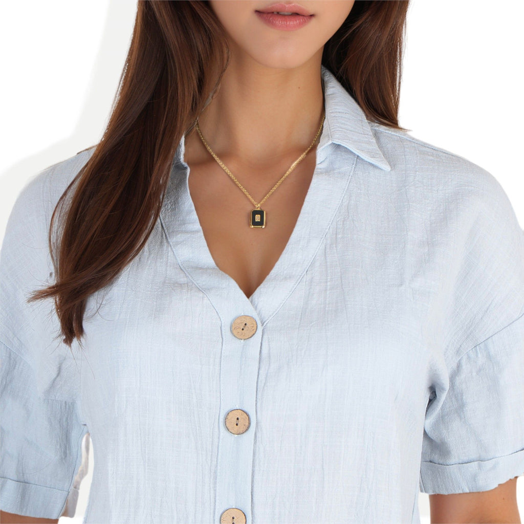 Women's Stainless Steel Fashion Necklace with 18K Gold Plated Pendant, Enamel Inlay, Clear Zircon Stone Accent, Adjustable Chain