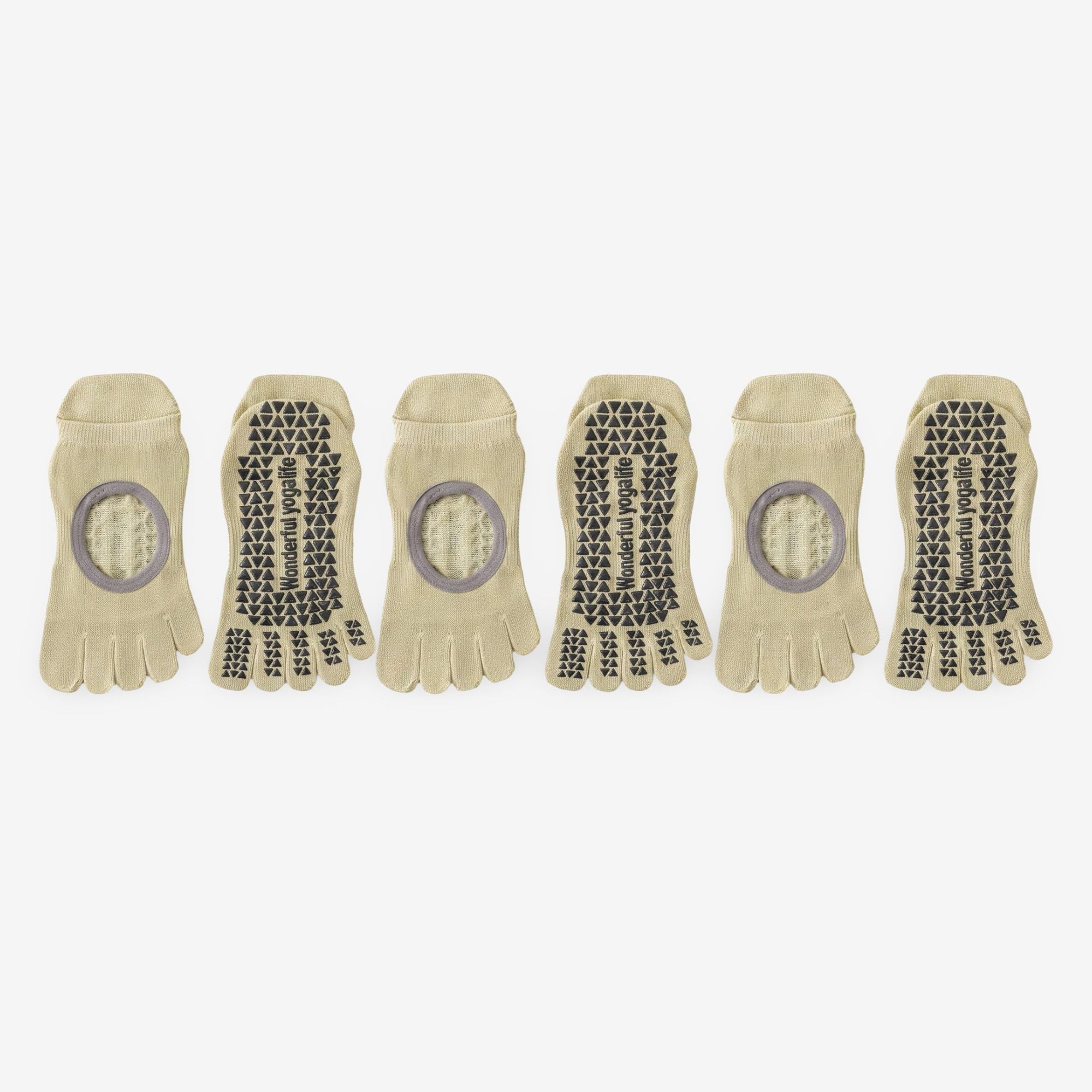 Cotton Pilates Yoga Socks with Grip, Five-Toe Design 3 Pack