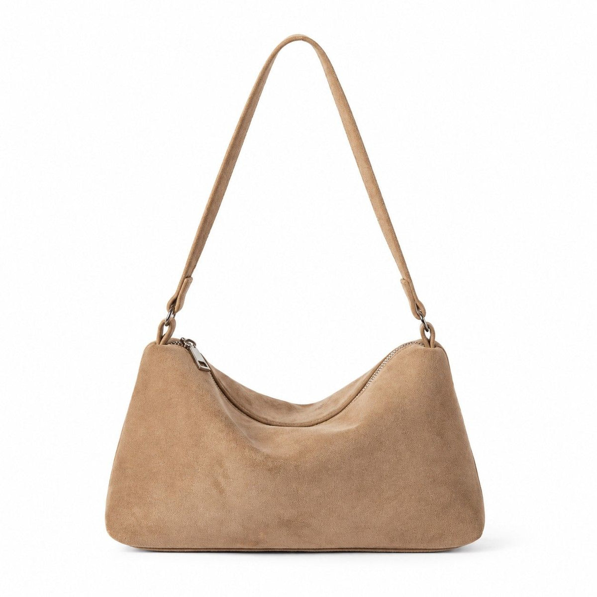 Faux Suede Hobo Shoulder Bag with Zip Closure and Interior Pockets