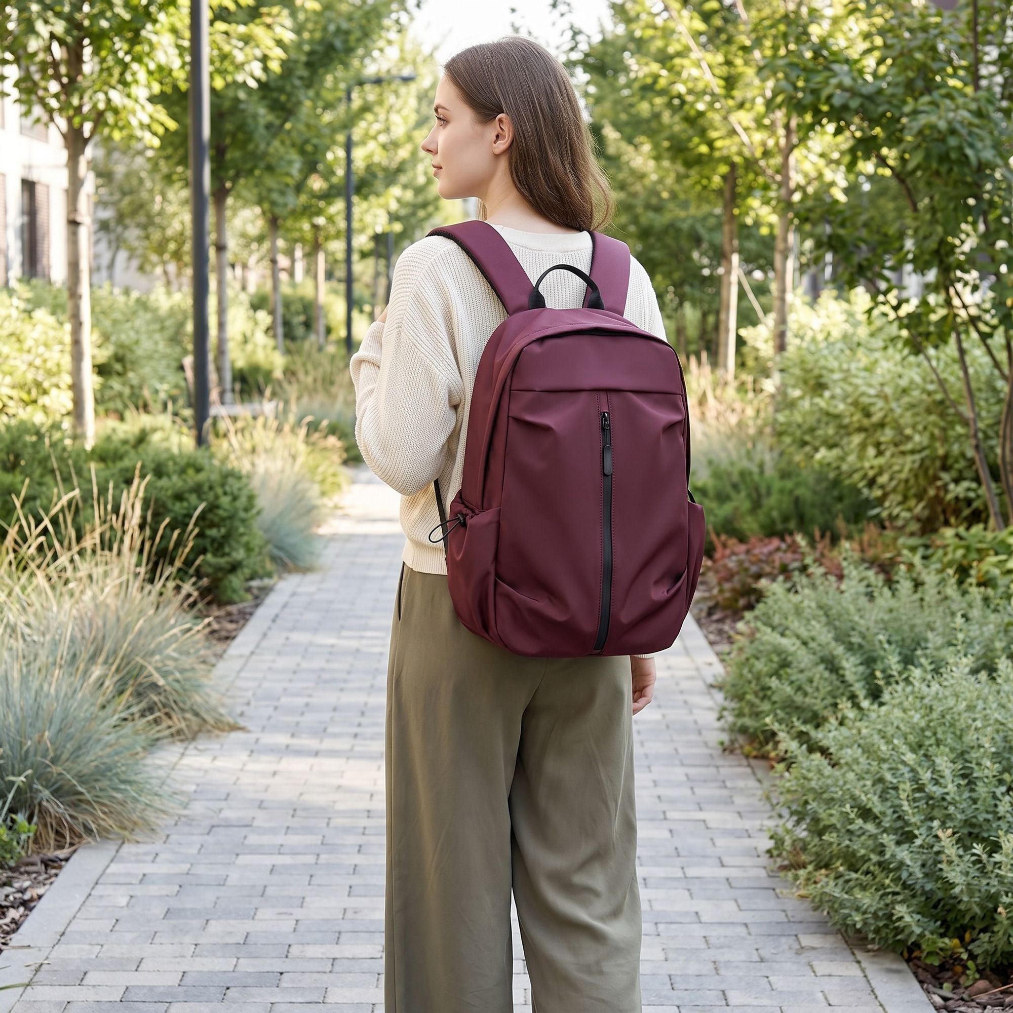 Lightweight Laptop Backpack with Vertical Front Zip Pocket Side Pockets and Adjustable Padded Straps