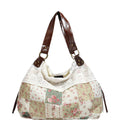 Patchwork Shoulder Bag with Crochet Lace Detail and Faux Leather Straps