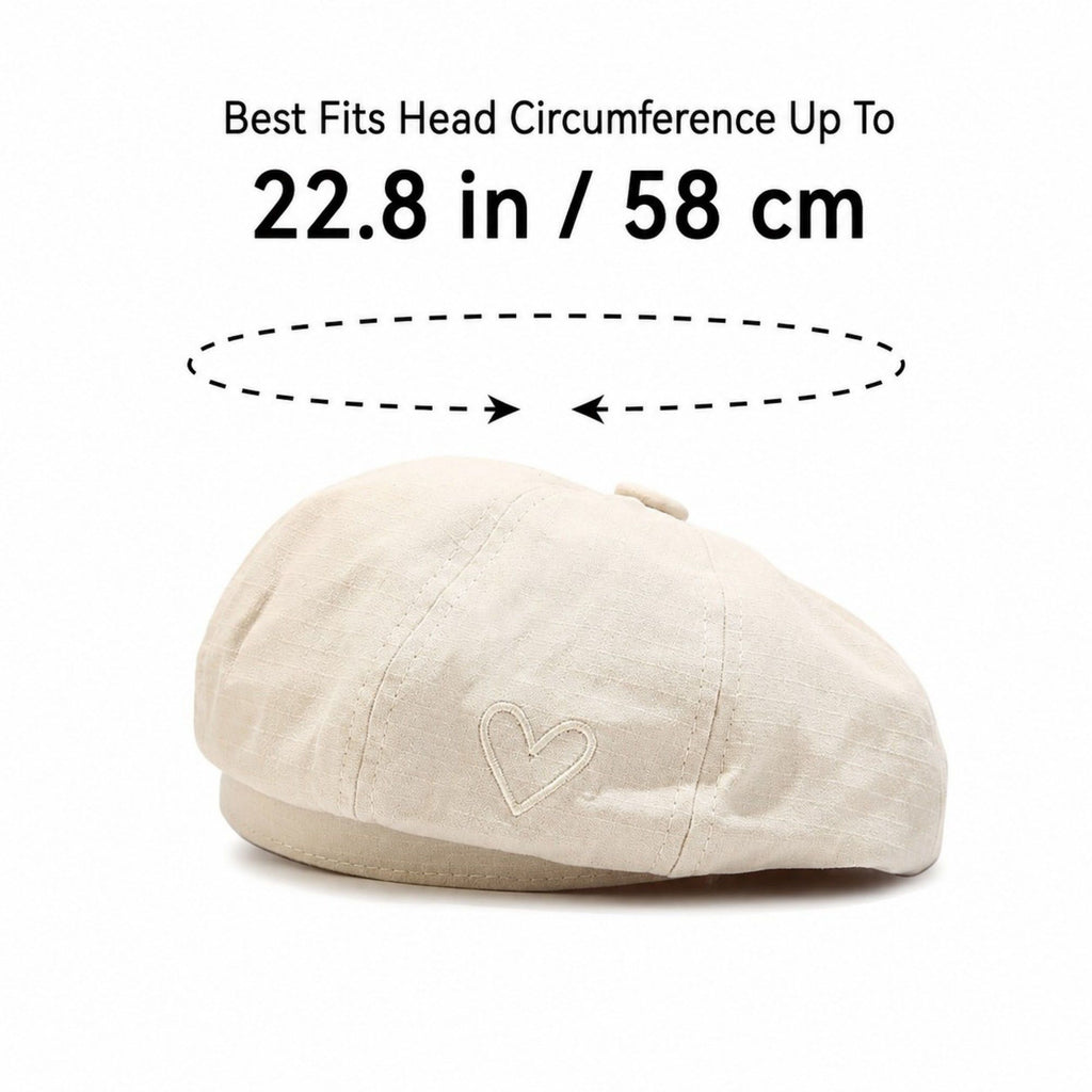 Heart Embroidered Newsboy Cap Textured Baker Boy Hat