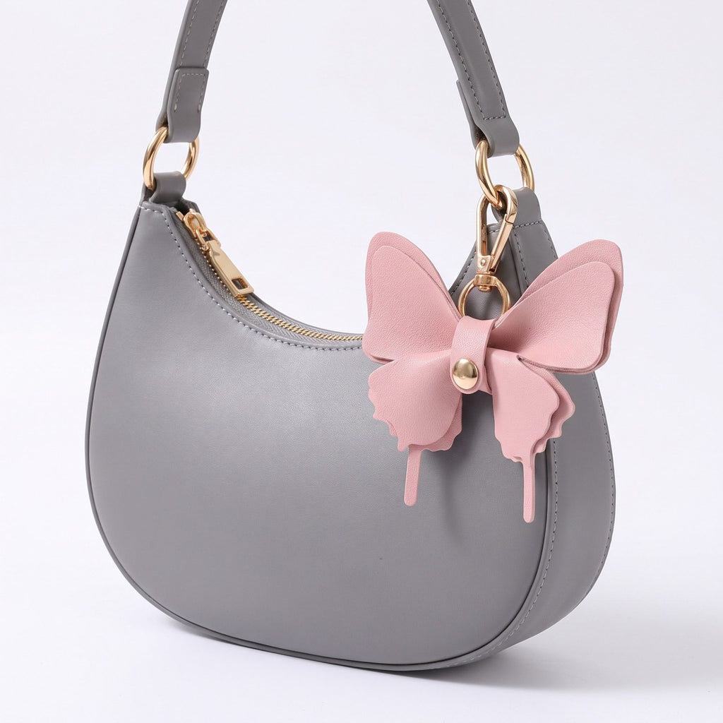 Pink Butterfly Bag Charm with Gold Tone Clip