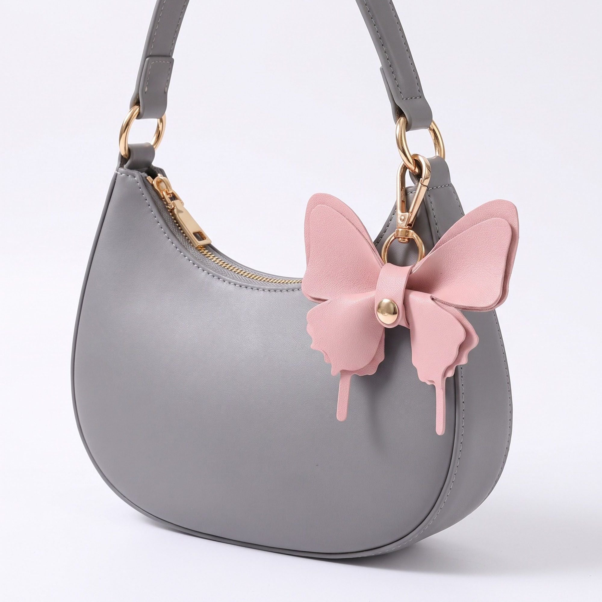 Pink Butterfly Bag Charm with Gold Tone Clip