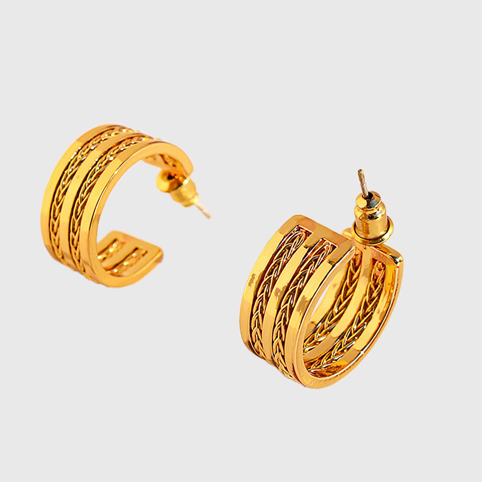 Women's Chain-Textured C-Hoop Earrings with 925 Silver Needles