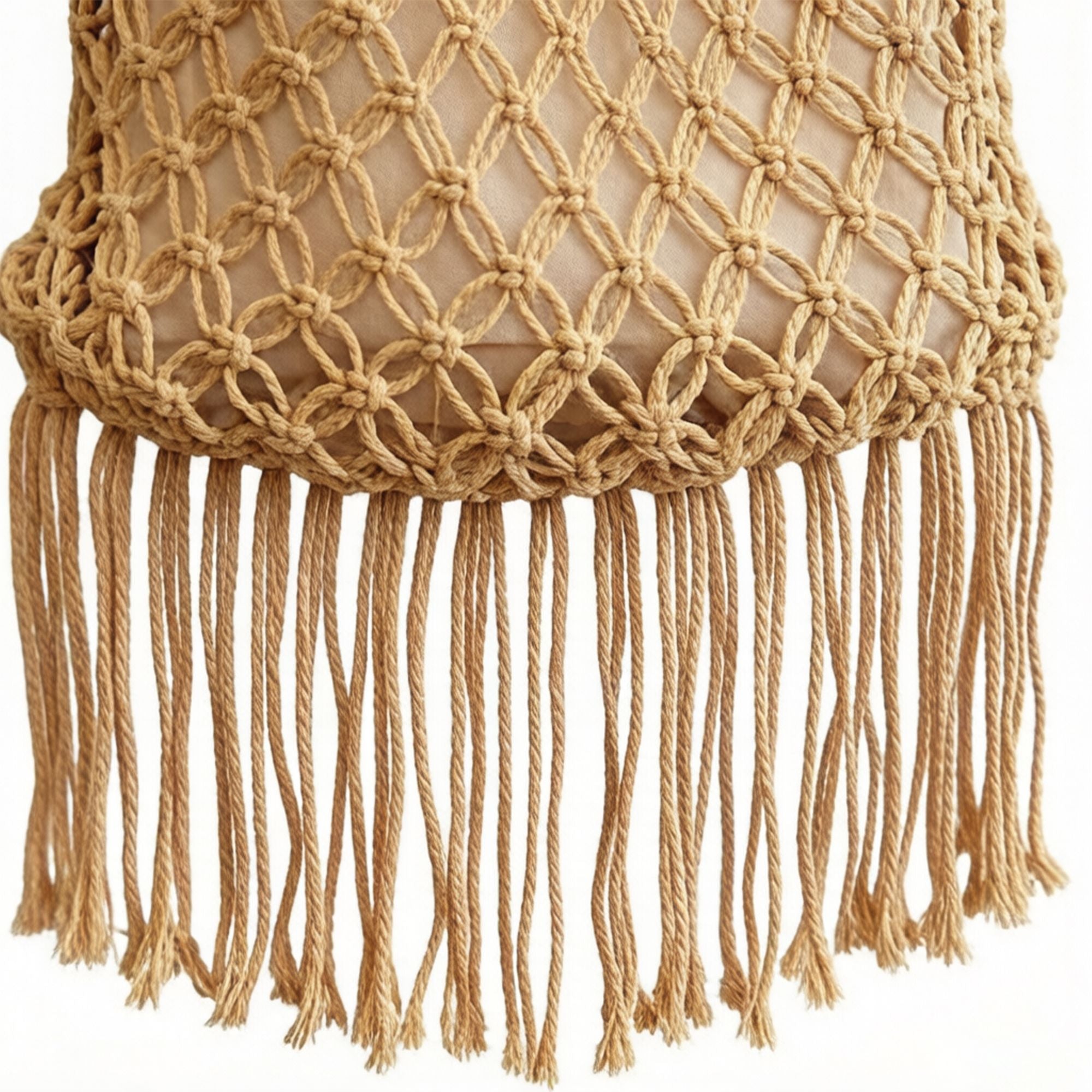 Crochet Fringe Shoulder Bag Open Knit Boho Tassel Handbag Lightweight Woven Crossbody Tote