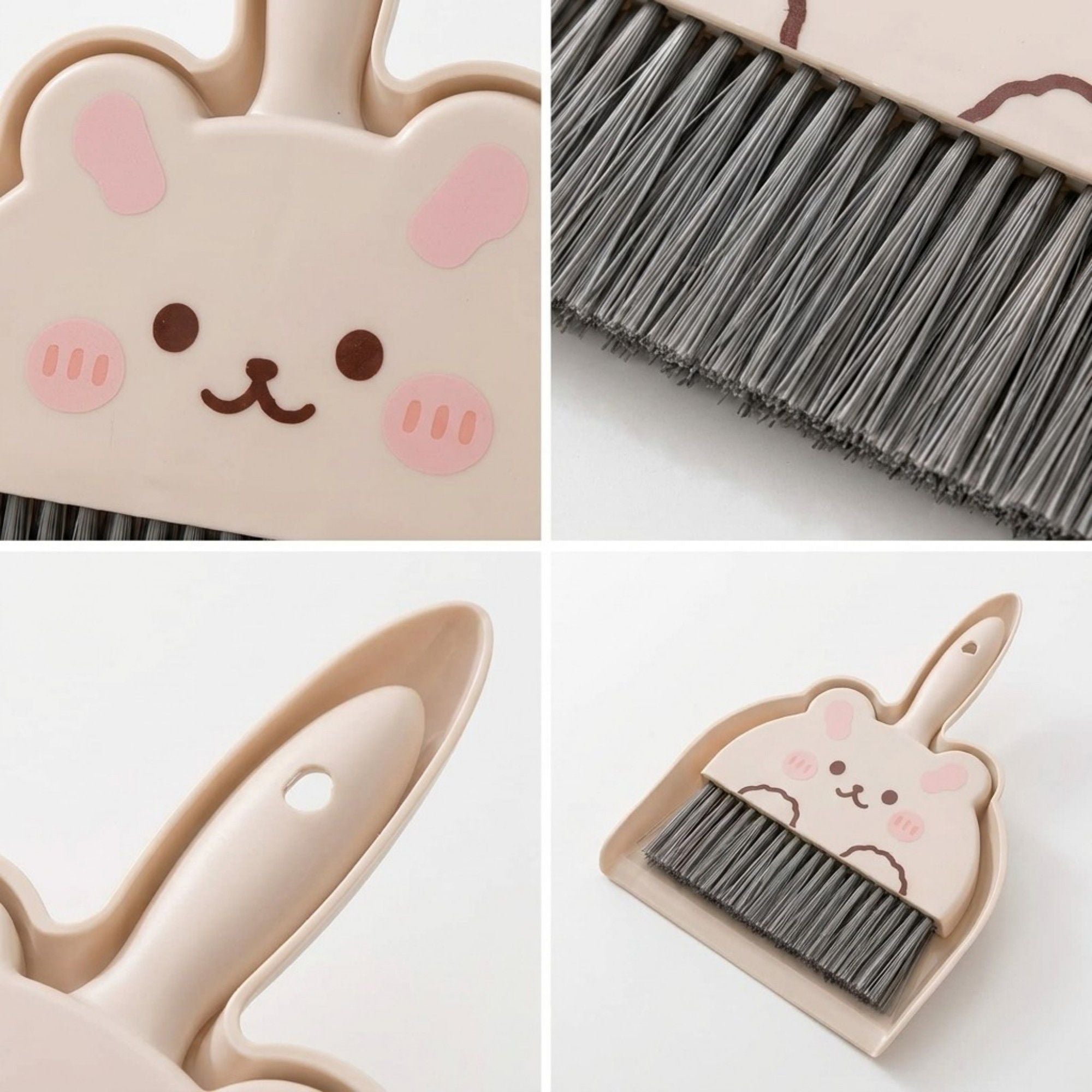 2-Piece Mini Dustpan and Brush Set with Animal Face Design for Tabletop Cleaning