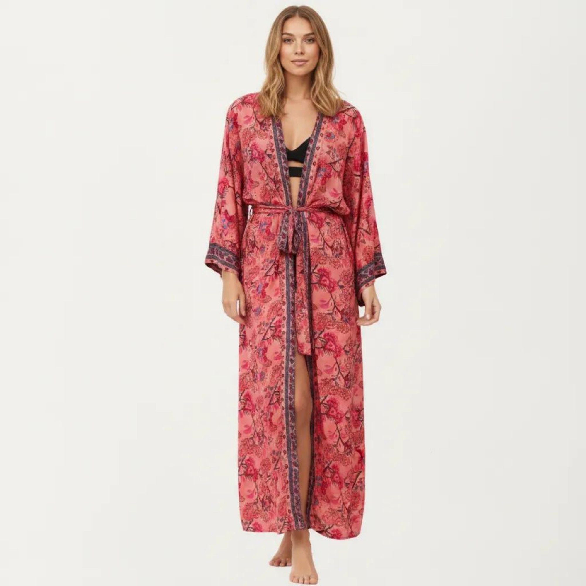 Anna-Kaci Women's Floral Paisley Maxi Dress with Long Sleeves Adjustable Waist Tie and Flowing Relaxed Fit