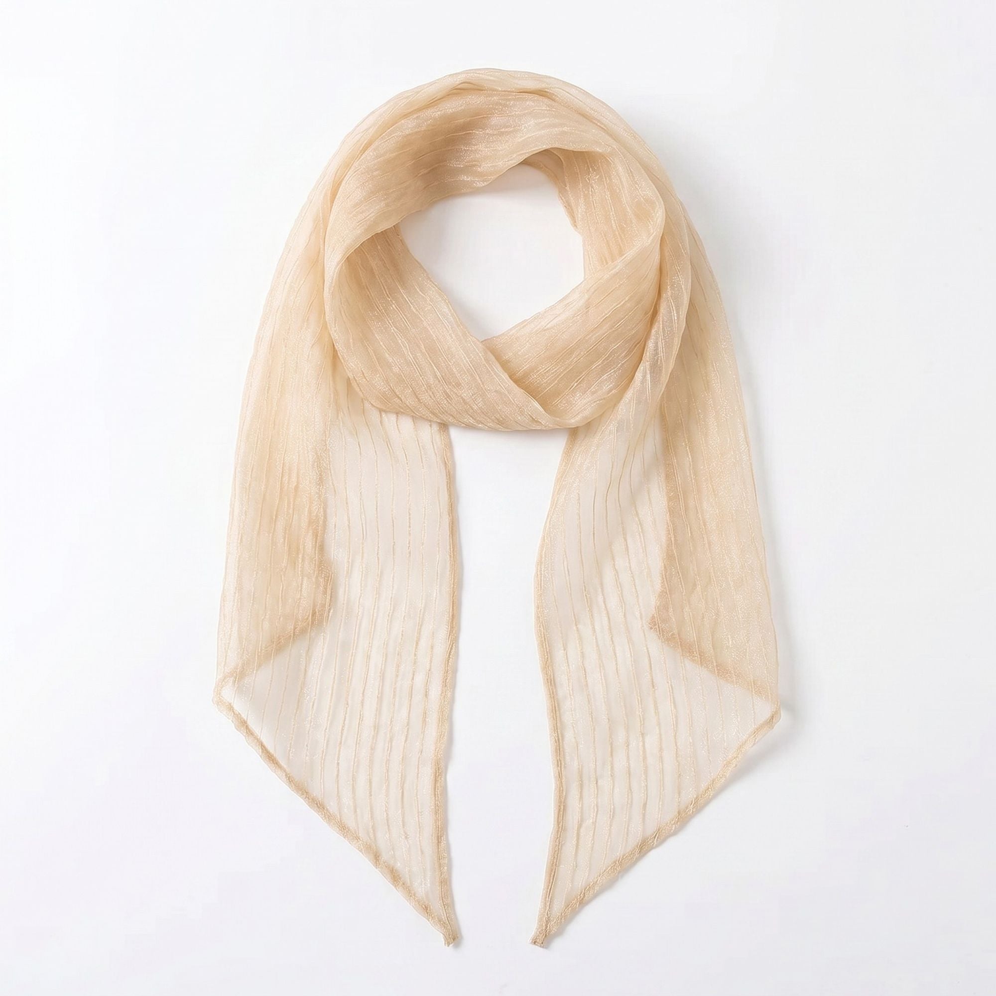 Sheer Pleated Skinny Scarf with Subtle Shine and Long Neck Tie Design
