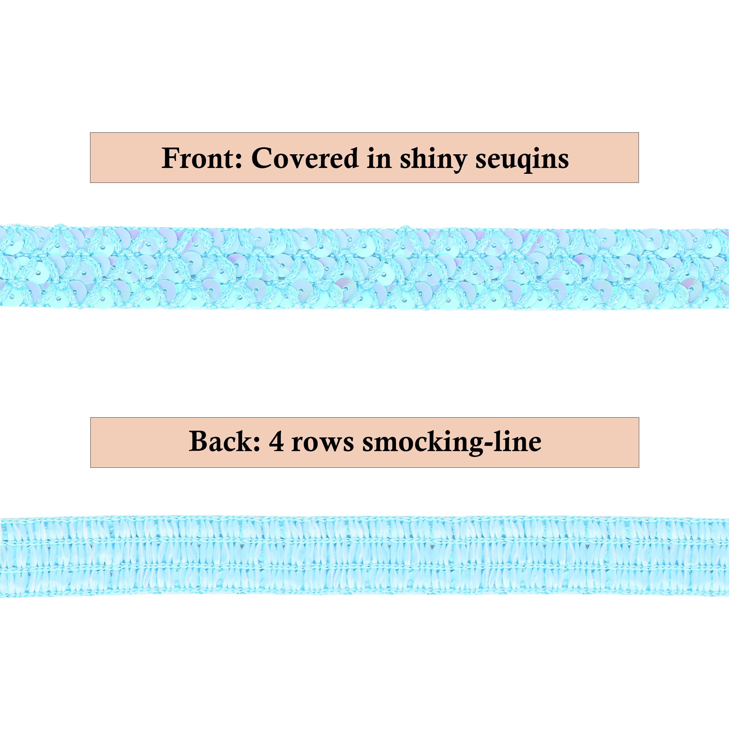 Sewing Sequin Trim 0.9 Inch 4 Row, 25 Yards Glitter Sequin Ribbon Metallic Stretch Bling Strip DIY Craft Decoration