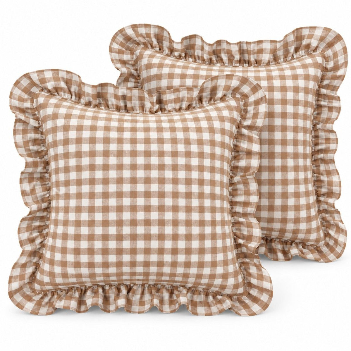 2 Pack Gingham Check Ruffle Throw Pillow Covers 18 x 18 Inch