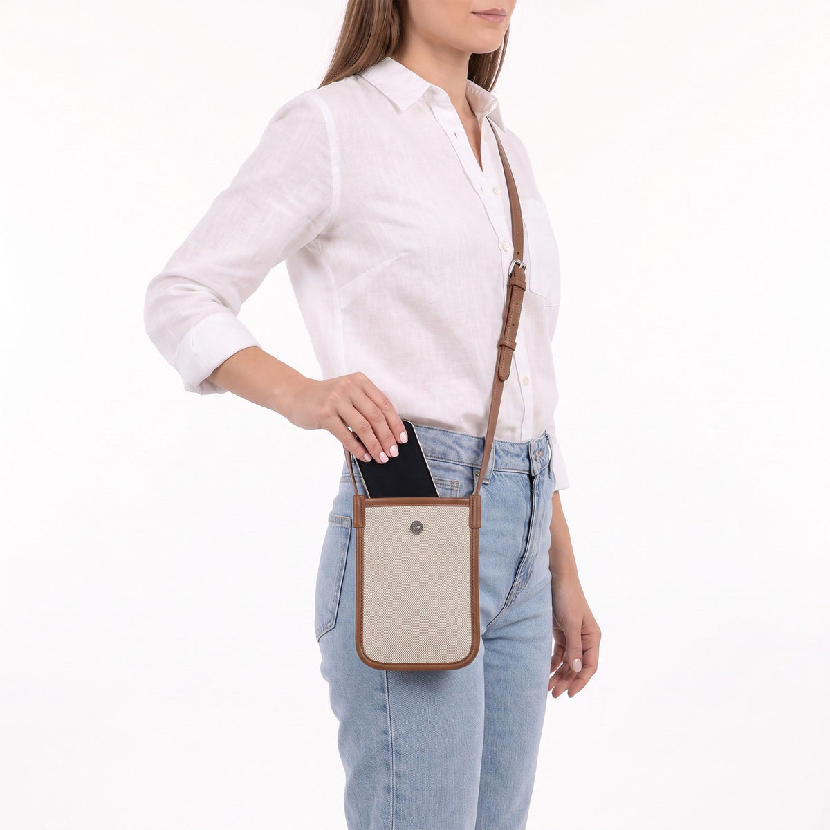 Mini Crossbody Phone Bag with Adjustable Strap and Snap Closure