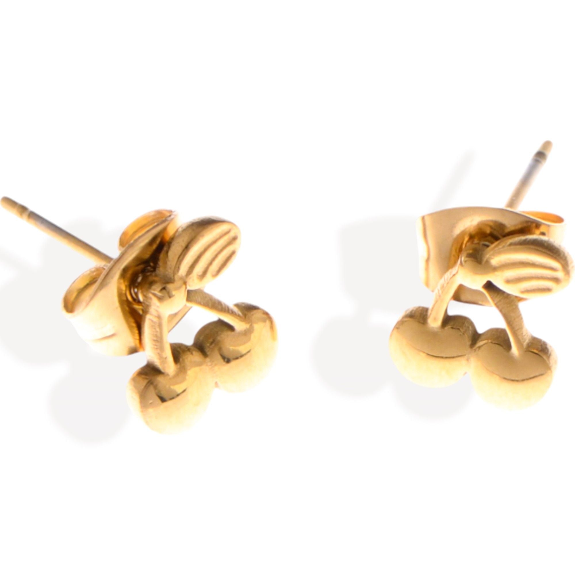 Women's Gold Tone Cherry Shaped Stud Fashion Earrings with Leaf Detail