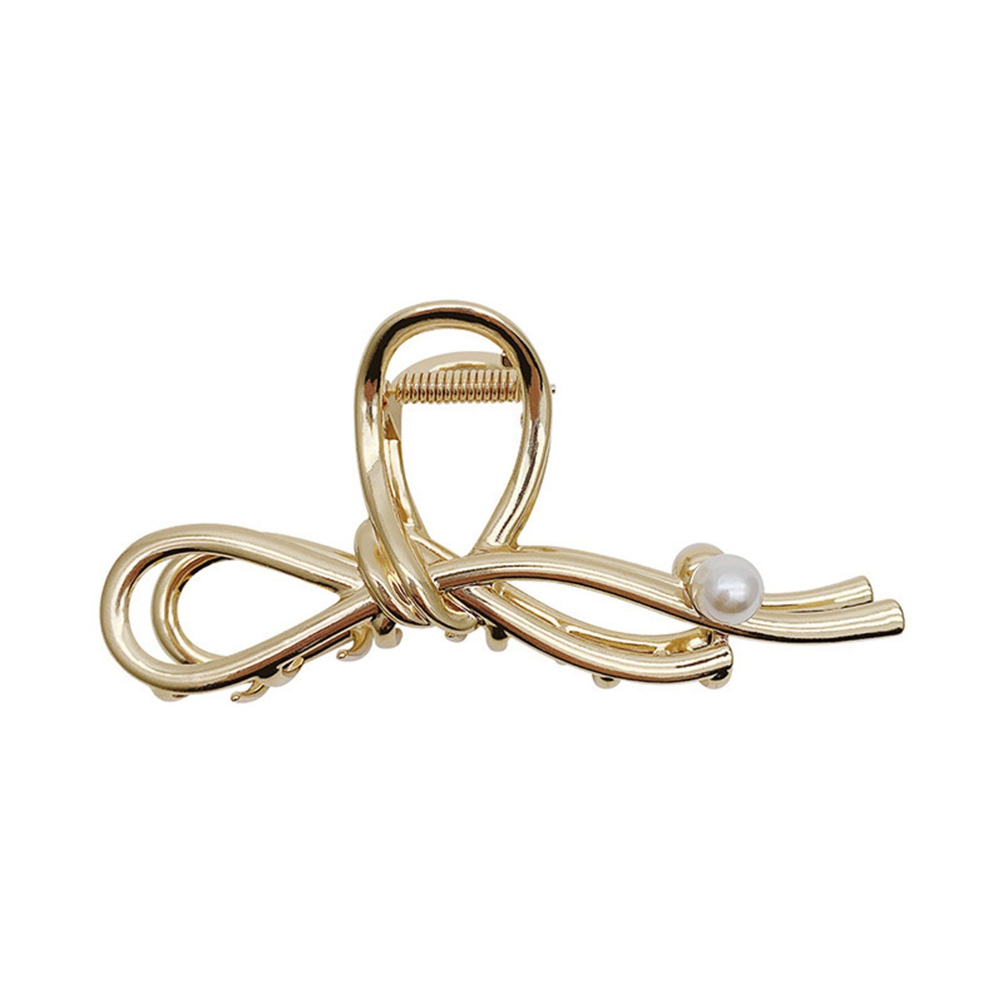 Bow Shaped Hair Clip with Faux Pearl Accent and Open Frame Design 4.5x1in