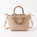 Bamboo Handle Satchel Bag with Detachable Shoulder Strap