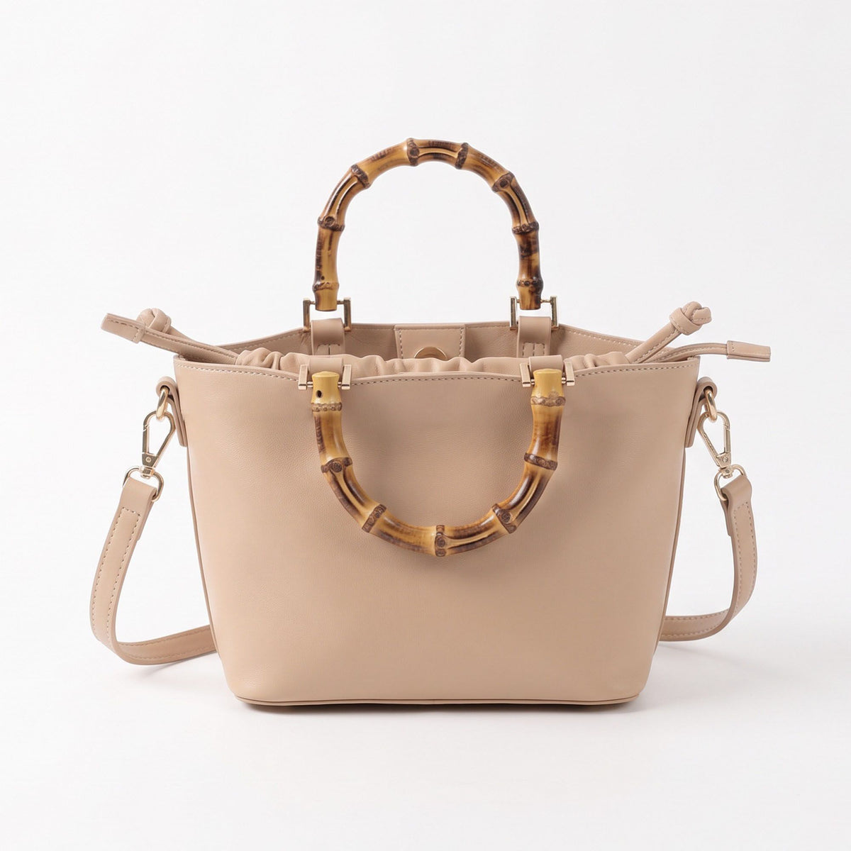 Bamboo Handle Satchel Bag with Detachable Shoulder Strap
