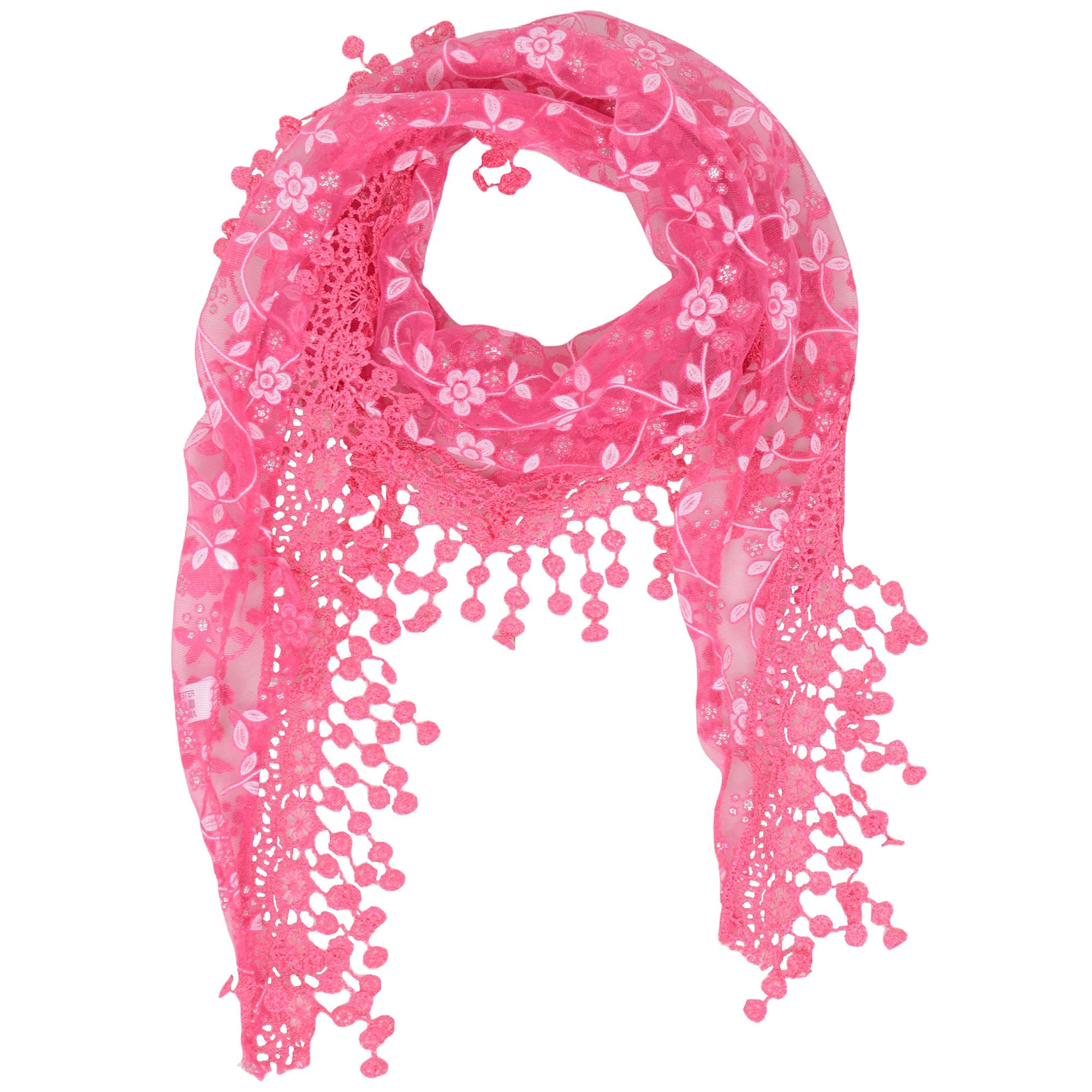 Anna-Kaci Lightweight Lace Floral Head Scarf Fringe Triangular Shawl Scarf Wrap Bandana for Women