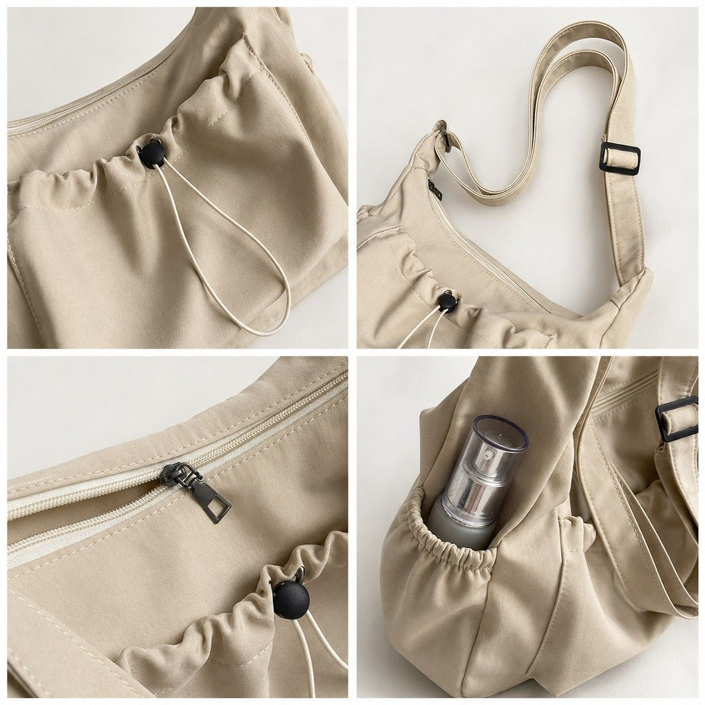 Crossbody Hobo Shoulder Bag with Adjustable Strap Zip Closure and Side Pockets