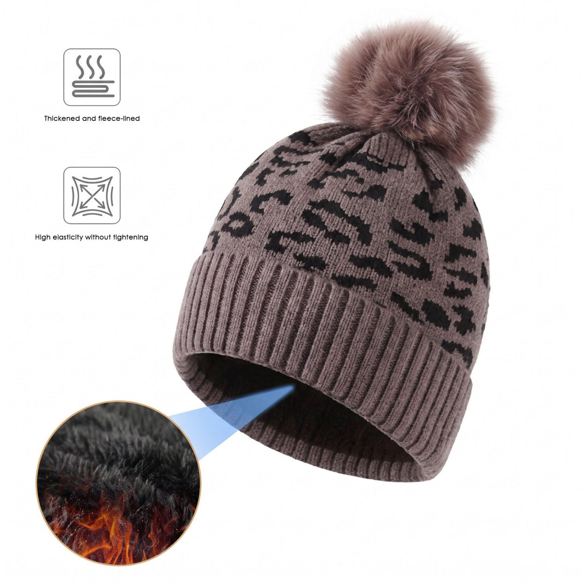 3 Piece Leopard Print Pom Beanie Scarf and Touchscreen Gloves Set