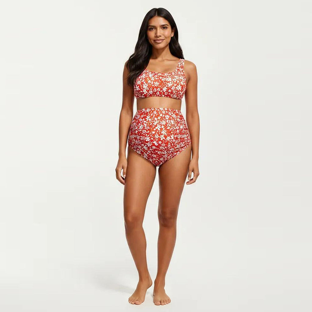 Anna-Kaci Swim Women's Halter Neck One-Piece Maternity Swimsuit with Starfish Detail and High Slit Skirt Cover-Up
