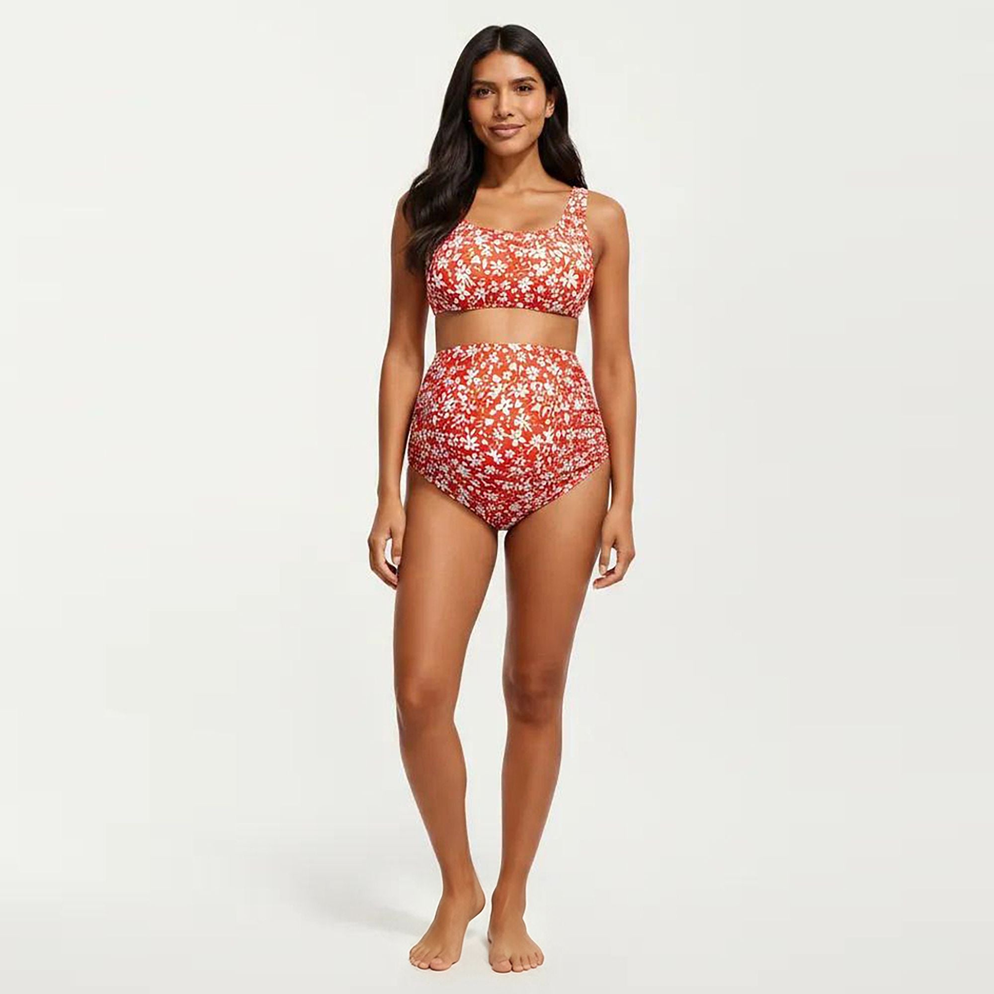 Anna-Kaci Swim Women's Halter Neck One-Piece Maternity Swimsuit with Starfish Detail and High Slit Skirt Cover-Up
