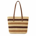 Coastal Stripe Woven Tote Bag with Zip Top Shoulder Handles and Slip Pocket