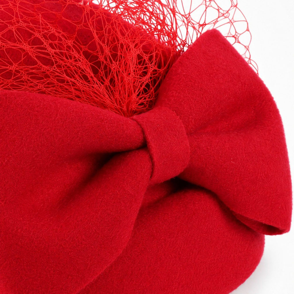 Bow Pillbox Fascinator Hat with Birdcage Veil