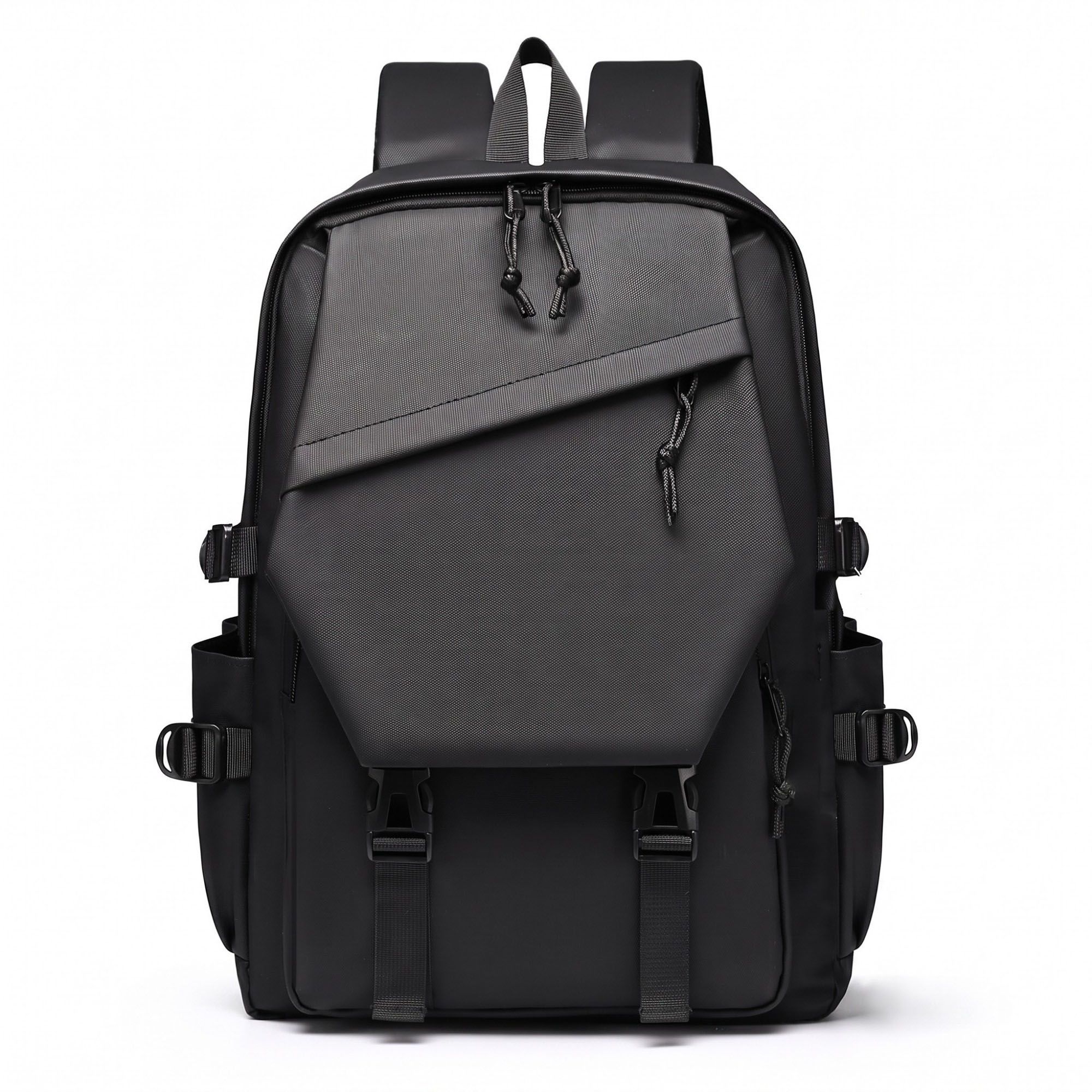 Multi-Pocket Utility Backpack with Buckle Straps, Side Pockets and Padded Shoulder Straps