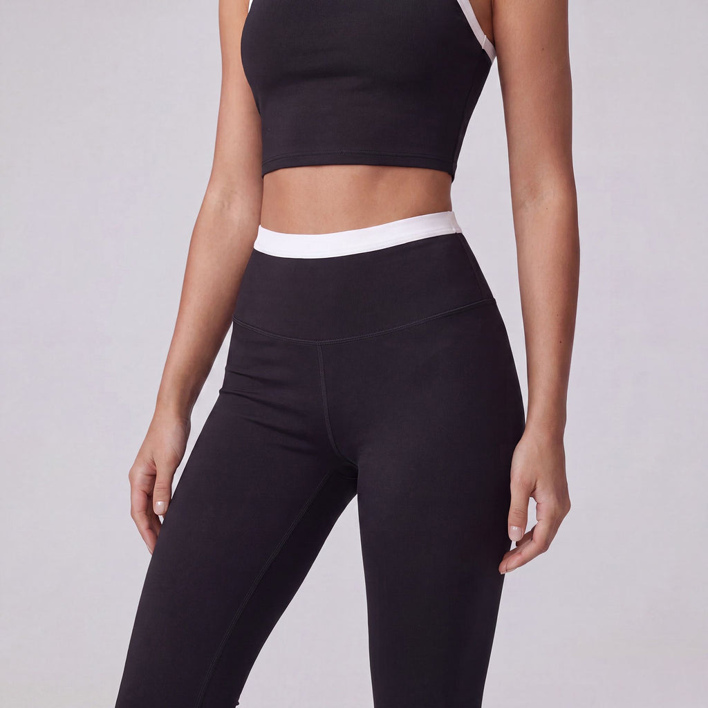 High Waist Contrast Waistband Full Length Active Leggings for Workouts and Everyday Wear