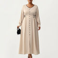 Anna-Kaci Women's Plus Size Long Sleeve Button Front Maxi Dress with V Neckline Contrast Trim and Defined Waist Detail