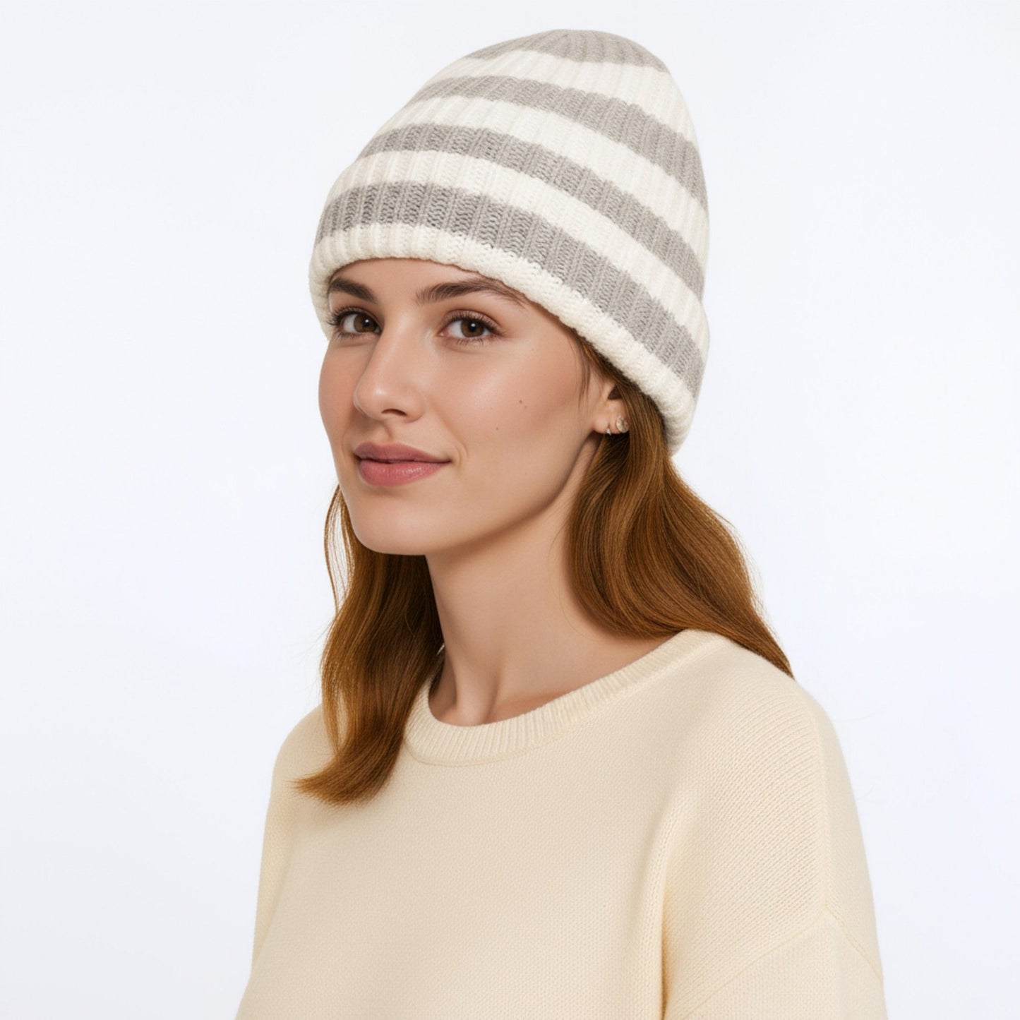 Anna-Kaci Unisex Striped Knit Beanie Hat Cuffed Warm Winter Cap