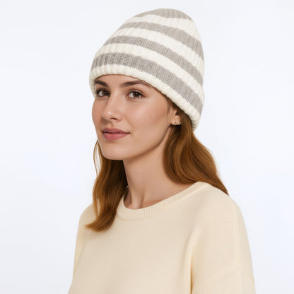 Anna-Kaci Unisex Striped Knit Beanie Hat Cuffed Warm Winter Cap