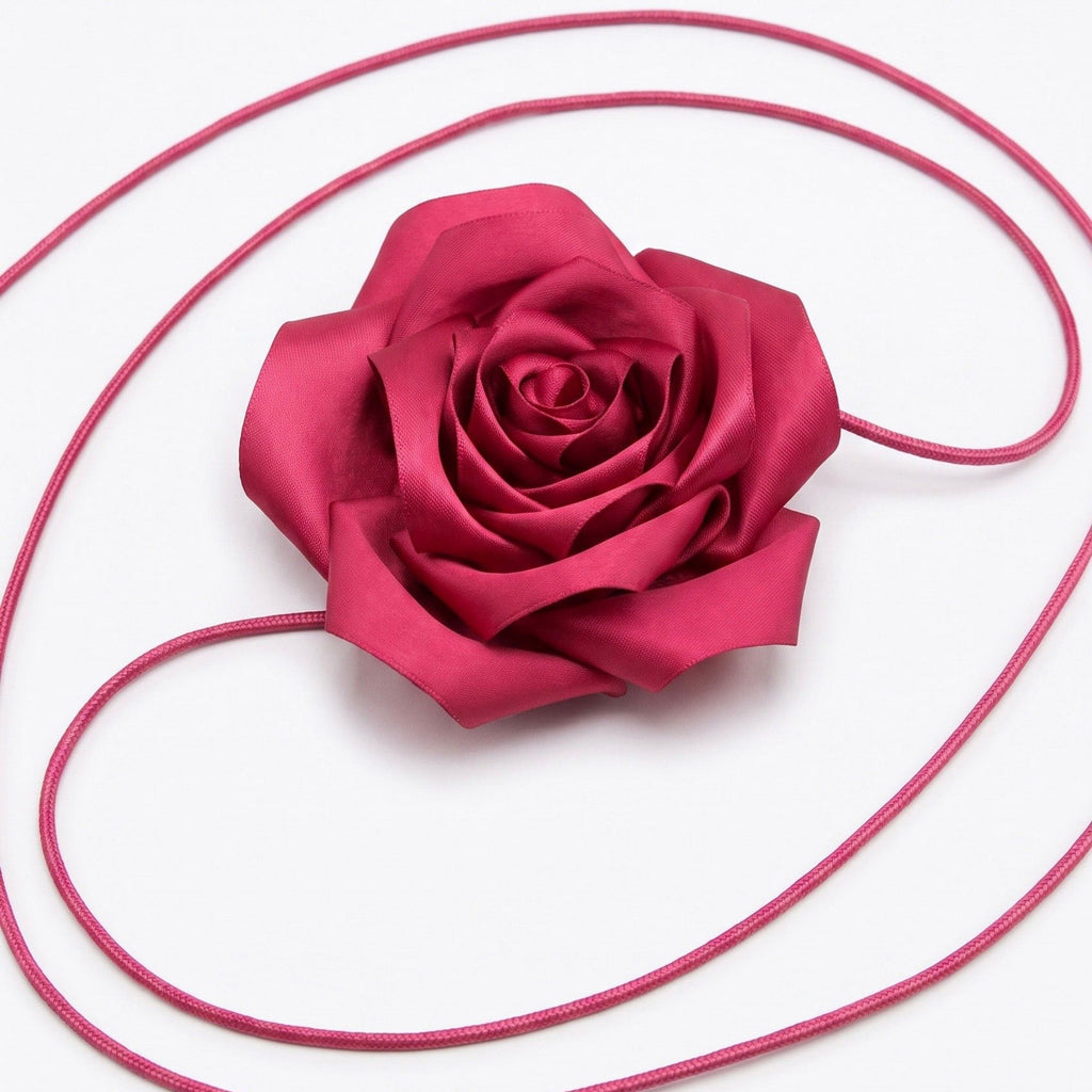 Single Satin Rose Fabric Wrap Waist Belt Adjustable Floral Statement Waist Jewelry 43.3in