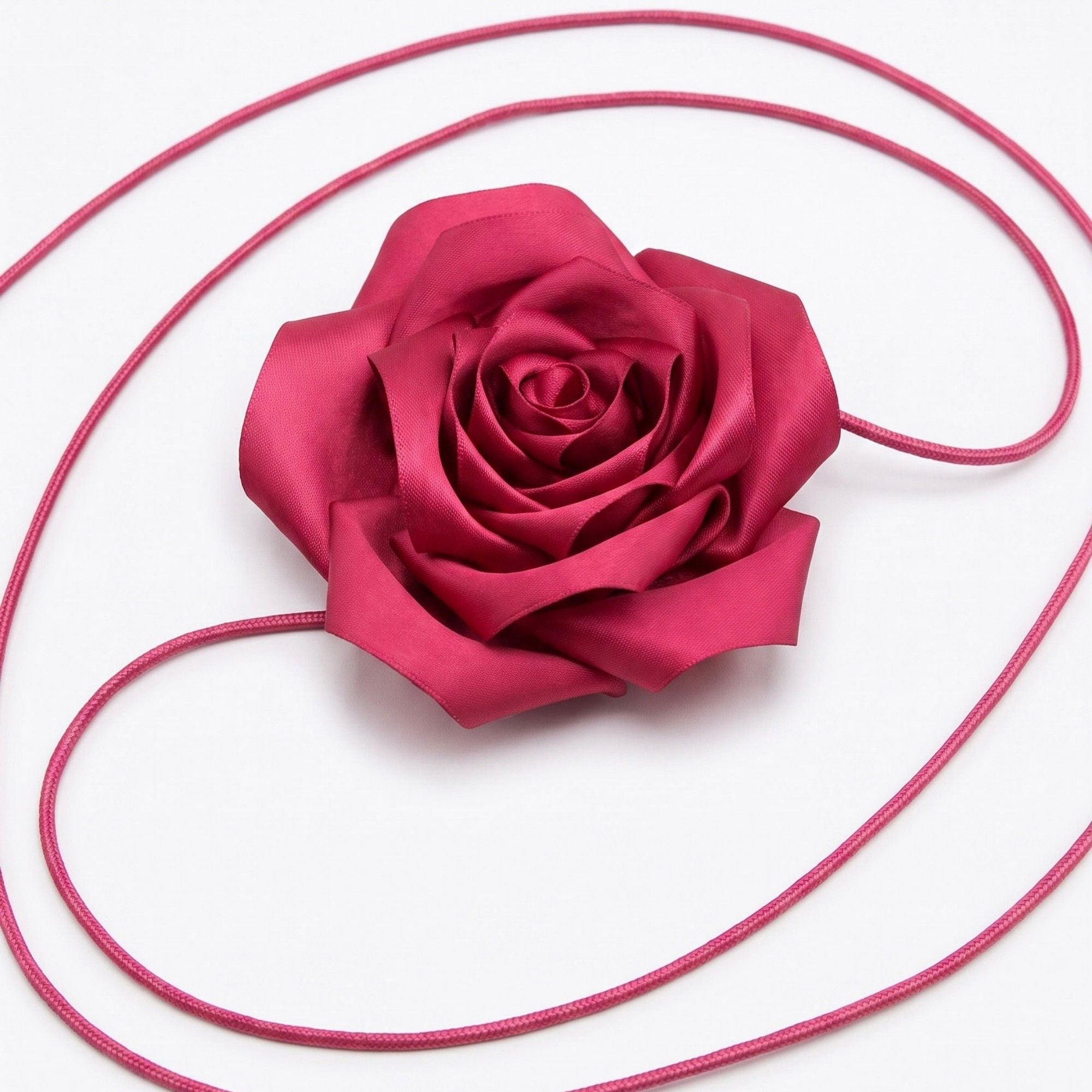 Single Satin Rose Fabric Wrap Waist Belt Adjustable Floral Statement Waist Jewelry 43.3in