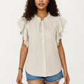 Anna-Kaci Women's Ruffle Flutter Sleeve Button Down Blouse with Tie Neck