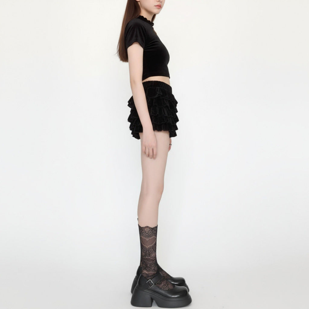 Anna-Kaci Women's Mid-Calf Lace Socks with Scalloped Edge and Intricate Floral Pattern