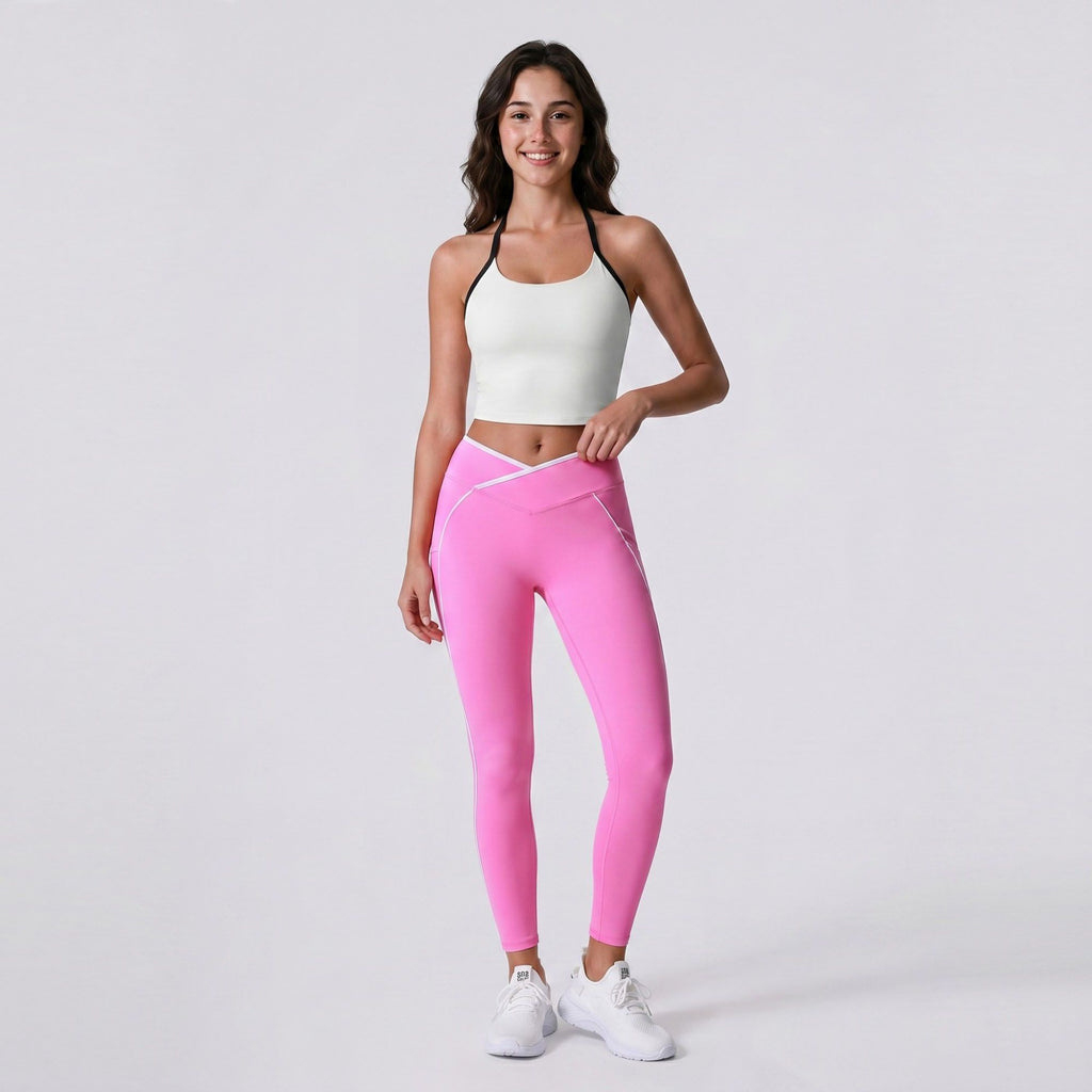 Padded Halter Sports Bra Tank Top Contrast Trim Workout Yoga Crop Top