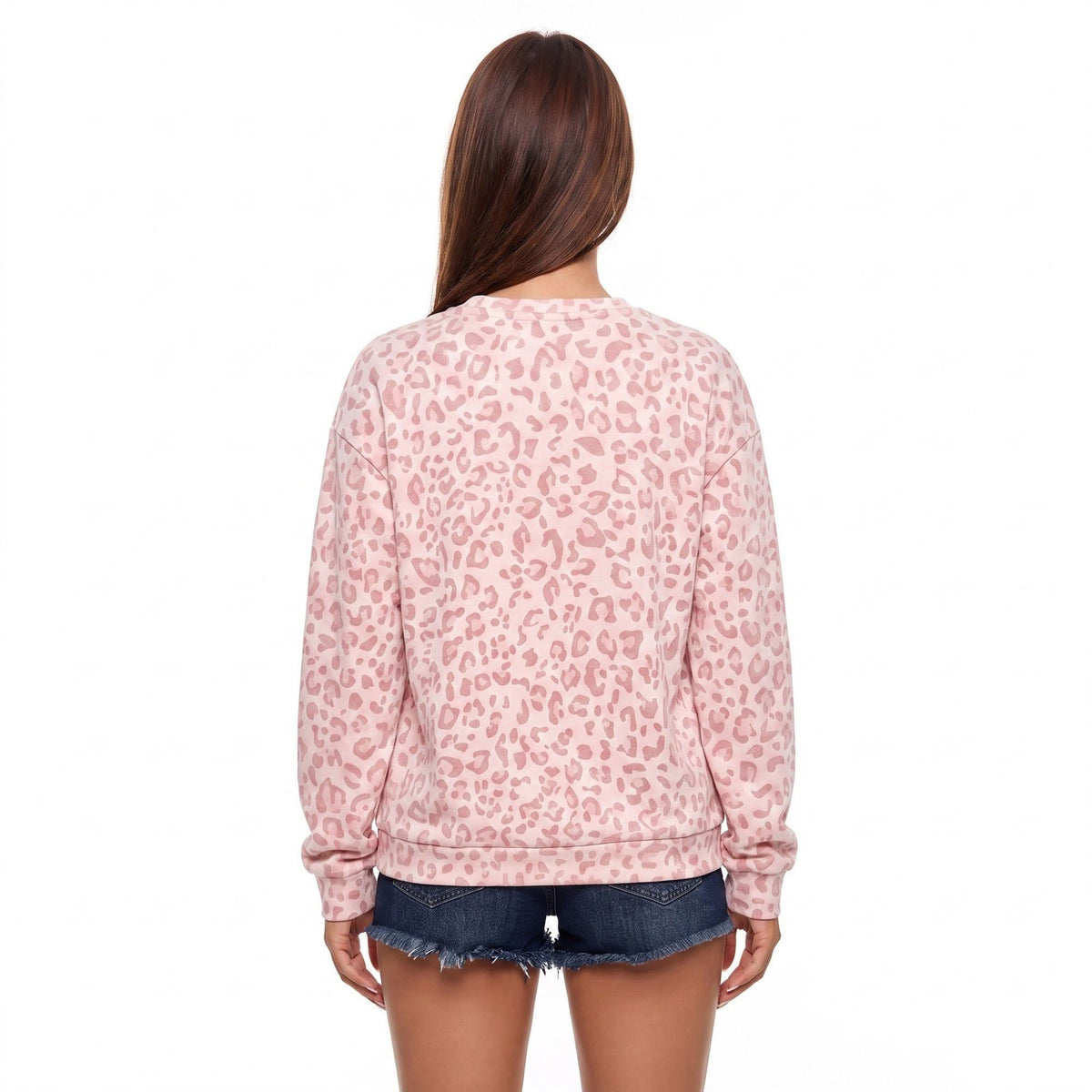 Leopard Print Crew Neck Long Sleeve Pullover Sweatshirt