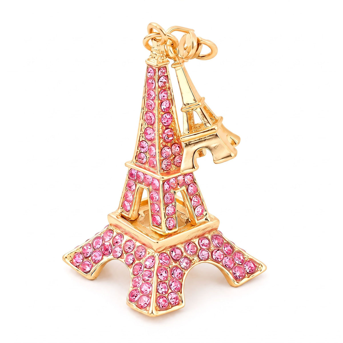 Eiffel Tower Crystal Keychain Bag Charm with Lobster Clasp and Key Ring