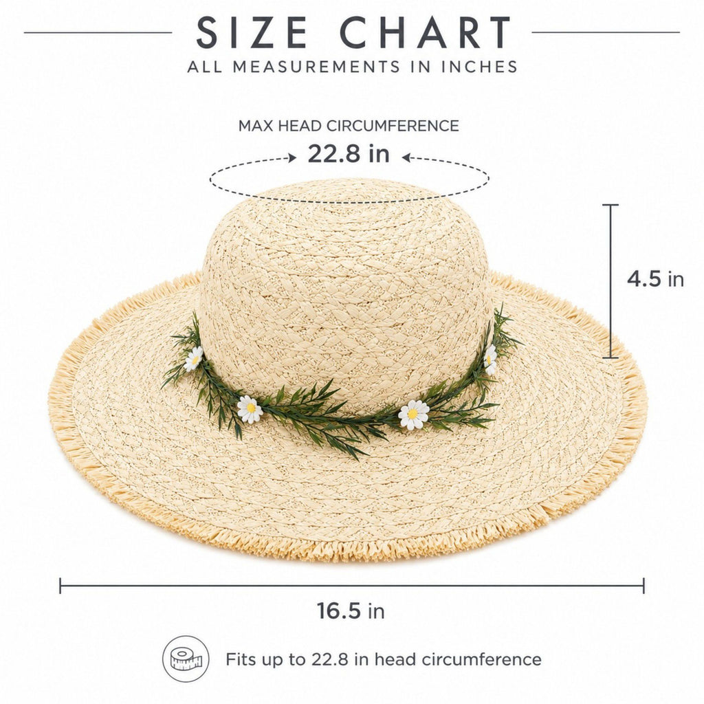 Summer Sun Hat for Women - Straw Beach Hat with Floral Embellishment