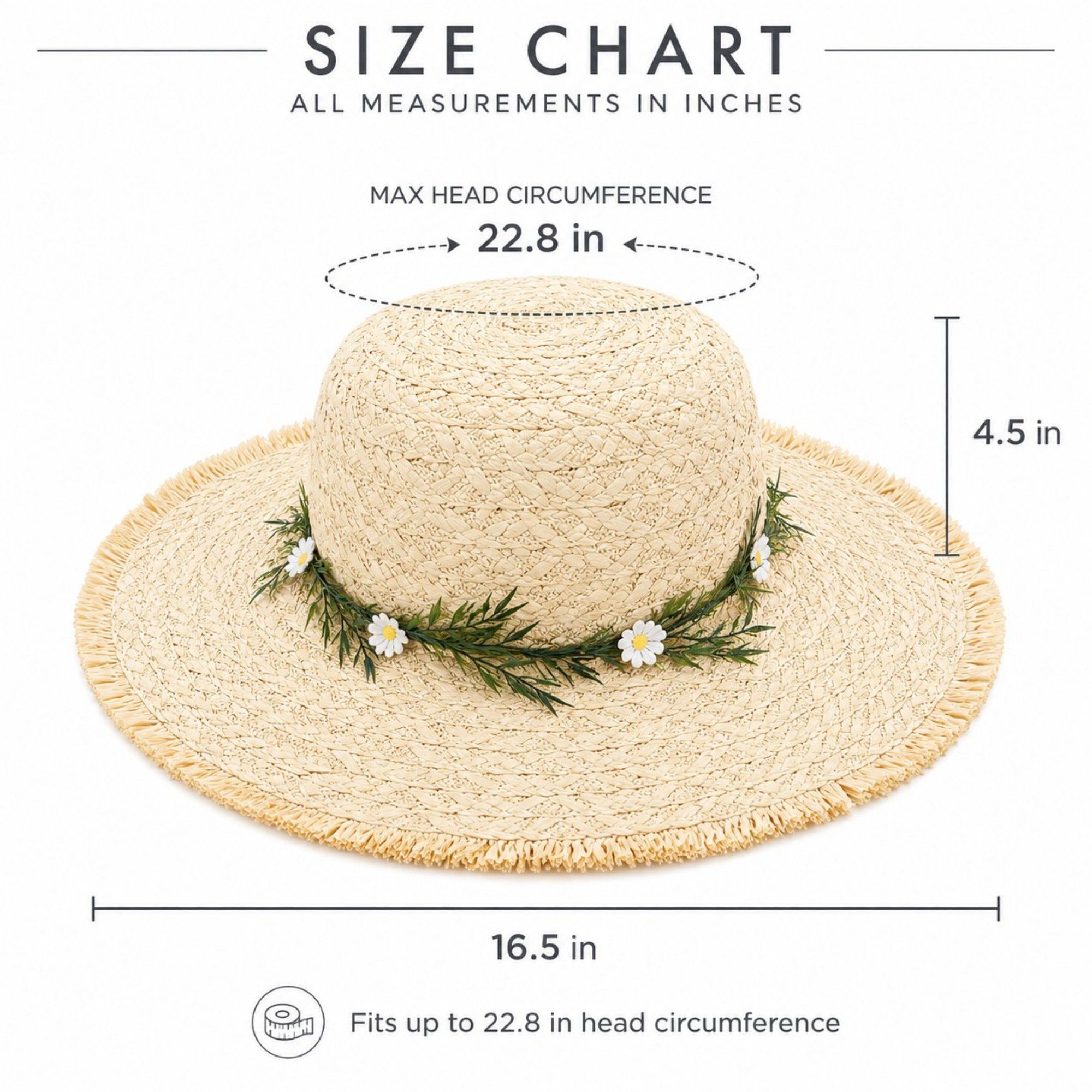 Summer Sun Hat for Women - Straw Beach Hat with Floral Embellishment