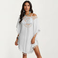 Anna-Kaci Women's Crochet Medallion Swim Cover Up Dress with Tassel Trim and Relaxed Boho Silhouette